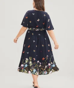 Floral & Butterfly Print Contrast Lace Pocket Belted Ruffles Dress -Clothing Shop 961685414 yp 3d0b1e01 091a 471b b0df e737d85c7b87