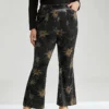 Star Elastic Waist Velvet High Rise Bootcut Pants