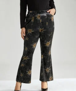 Star Elastic Waist Velvet High Rise Bootcut Pants