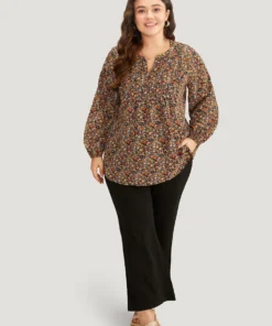 Ditsy Floral Notched Frill Trim Blouse -Clothing Shop 961816081 uw