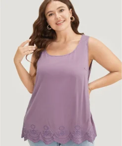 Plain Embroidered Scalloped Trim Tank Top