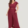 Plain Ruffle Cap Sleeve V Neck Zipper Jumpsuit -Clothing Shop 962539794 fa