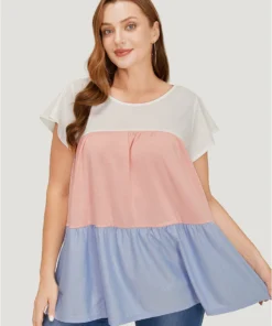 Color Block Contrast Cap Sleeve Tank Top -Clothing Shop 962650312 vw