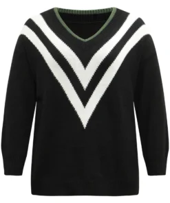 Striped Contrast Trim Long Sleeve Pullover -Clothing Shop 963267648 nl