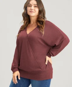 Solid Waffle Knit Wrap Long Sleeve T-shirt -Clothing Shop 963932038 gi 732f3997 98d3 4220 b76b 51da80ddf89d