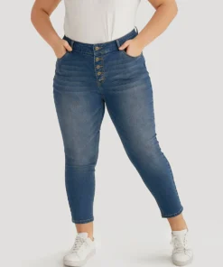 Plain Button Fly High Rise Medium Wash Jeans