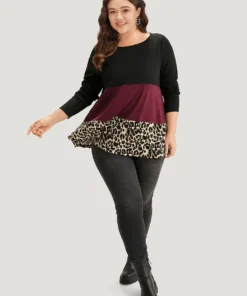 Colorblock Leopard Contrast Round Neck T-shirt -Clothing Shop 965289032 mk debadf06 3f86 4e26 a78f 81b2f2e6a1f5