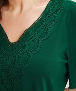 Solid Ruffle Sleeve Lace V Neck T-shirt -Clothing Shop 965454842 eb f5a2c730 fcd7 4936 b42f cf8496fdd70b