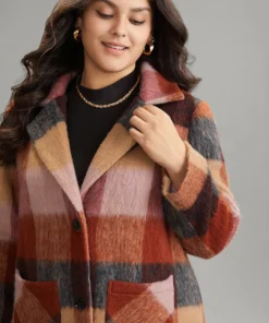 Contrast Plaid Patched Pocket Maxi Coat -Clothing Shop 965512201 ua