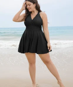 Solid Ruffle Hem Empire Waist Halter Neck Swim Dress -Clothing Shop 965565055 do adbc37f6 6cef 444d 96ed fc8463f967d0