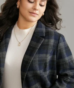 Plaid Button Up Suit Collar Woolen Blazer -Clothing Shop 966488661 ax