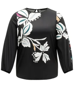 Floral Print Cut Out Lantern Sleeve Blouse -Clothing Shop 96661783 ps