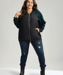 Sequin Detail Patchwork Pocket Jacket -Clothing Shop 96703056 wu