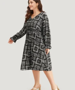 Moroccan Print Shirred Pocket Dress -Clothing Shop 967061895 qi