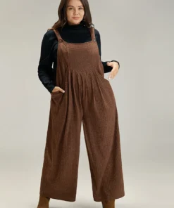 Solid Pocket Pleated Adjustable Straps Jumpsuit