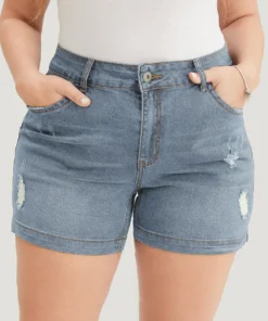 Moderately Stretchy High Rise Dark Wash Distressed Denim Shorts -Clothing Shop 967377381 jb 9ff41440 c2a2 4253 a5df c4c5ebcac23d