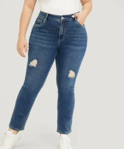 Straight Leg Very Stretchy High Rise Medium Wash Jeans