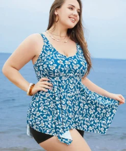 Plant Print Asymmetrical Hem Adjustable Straps Tankini Top -Clothing Shop 967613139 xm