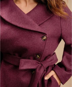 Solid Foldover Collar Pocket Asymmetrical Hem Belted Coat -Clothing Shop 967833412 yk 98f23148 0fe4 4088 b6bd 8d69bc394c03