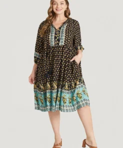 Bandana Tassels Lantern Sleeve Ruffle Pocket Keyhole Neck Dress -Clothing Shop 967872853 kl 79a2e667 254f 405d 8ff3 38f1589b3344