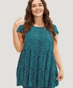 Allover Print Cap Sleeve Ruffle Hem Gathered Blouse -Clothing Shop 968074814 nv 6ab720df 3290 4487 bb79 d821990fa2bb