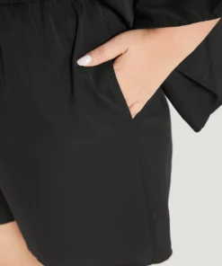 Plain Pocket Flounce Sleeve Elastic Waist Ties Jumpsuit -Clothing Shop 968148795 bs