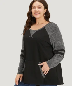 Striped Contrast Pocket Raglan Sleeve High Low Hem Sweatshirt -Clothing Shop 968272072 gj a2a503ef 31a8 44fb 8923 e53e41fd98e9