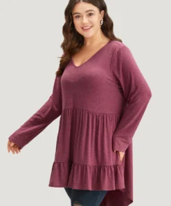 Solid Ruffle Layered Gathered High Low Hem T-shirt -Clothing Shop 968788232 cb