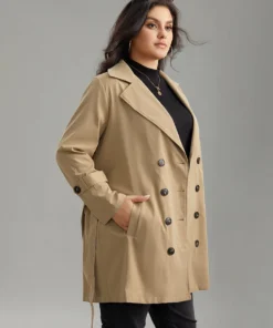 Plain Double Breasted Lapel Collar Belted Trench Coat -Clothing Shop 9691270 hl