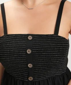 Striped Patchwork Pocket Button Detail Shirred Cami Jumpsuit 15 Striped Patchwork Pocket Button Detail Shirred Cami Jumpsuit -Clothing Shop 969755892 ej