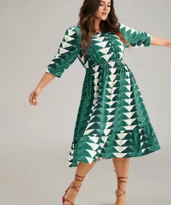 Geometric Shirred Button Up Ruffle Hem Dress -Clothing Shop 970399429 pc 135a33e0 8de1 4871 81a7 0c2431e9e5a1