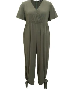 Plain Pocket Wrap Cut Out Knotted Hem Jumpsuit -Clothing Shop 970444962 oq 2357d088 0892 415a 8a5a 13cd7a32b0c1