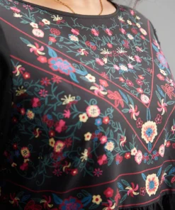 Boho Print Patchwork Lantern Sleeve Gathered Blouse -Clothing Shop 970473977 ts