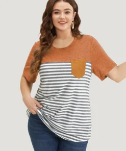 Striped Patchwork Round Neck Patched Pocket T-shirt 30 Striped Patchwork Round Neck Patched Pocket T-shirt -Clothing Shop 970587062 rw b70077bc 4fd4 41cd aecd e5592e5a03f6