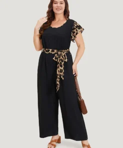 Leopard Patchwork Pocket Belted Ruffle Sleeve Jumpsuit 19 Leopard Patchwork Pocket Belted Ruffle Sleeve Jumpsuit -Clothing Shop 971603884 ih