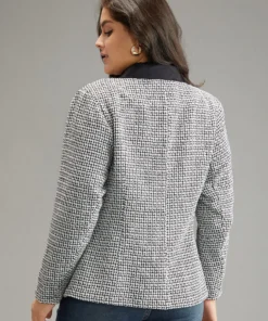 Houndstooth Lapel Collar Button Detail Blazer -Clothing Shop 97172926 bn