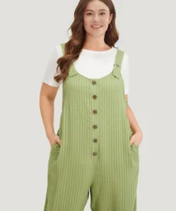 Striped Pocket Button Through Overall Jumpsuit -Clothing Shop 971908874 vb
