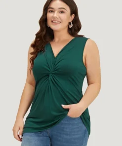 Supersoft Essentials Plain V Neck Twist Front Tank Top -Clothing Shop 971914888 tc f1220003 9856 46e9 ab9d 44cbd51b79ad