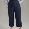 Plain Buckle Detail Bowknot Pocket Pants -Clothing Shop 971928071 et