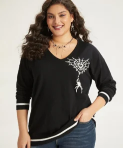 Halloween Supersoft Essentials Spider Web Print Contrast Trim Pullover