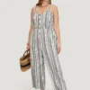 Striped Print Button Pocket Detail Cami Jumpsuit 1 Striped Print Button Pocket Detail Cami Jumpsuit -Clothing Shop 97199914 ym