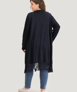 Plain Patchwork Open Front Tassel Trim Kimono 10 Plain Patchwork Open Front Tassel Trim Kimono -Clothing Shop 972140910 zl