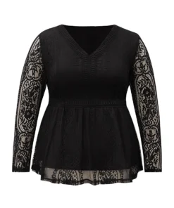 Solid Guipure Lace Mesh Elastic Waist Blouse 11 Solid Guipure Lace Mesh Elastic Waist Blouse -Clothing Shop 972401159 al