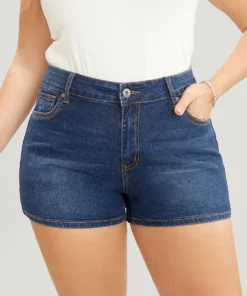 Skinny Very Stretchy High Rise Dark Wash Contrast Denim Shorts