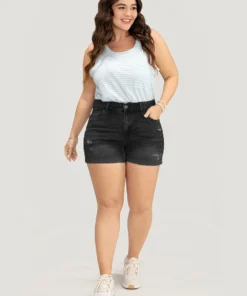 Skinny Very Stretchy Light Wash Roll Hem Distressed Denim Shorts -Clothing Shop 973138564 kq eacfd854 dbb4 47cd bbe4 a7d809e9e446