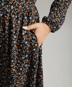 Ditsy Floral Pocket Lantern Sleeve Knee Dress -Clothing Shop 973168296 jt