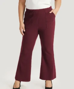 Solid Pocket Flare Leg Elastic Waist Pants 28 Solid Pocket Flare Leg Elastic Waist Pants -Clothing Shop 974470986 cp