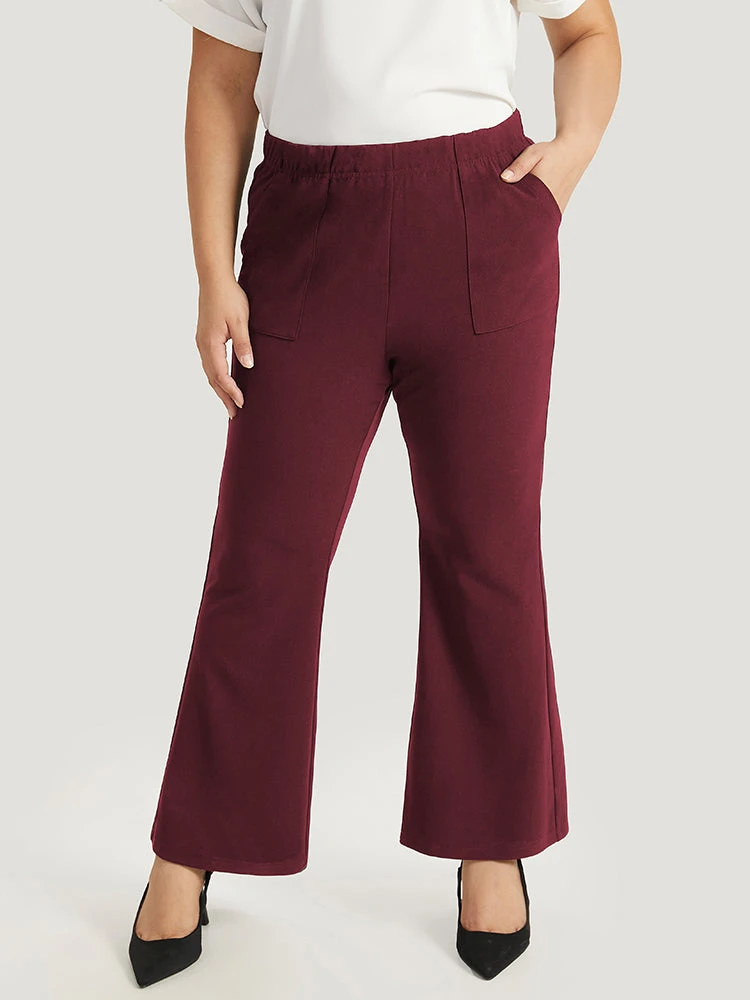 Solid Pocket Flare Leg Elastic Waist Pants 14 Solid Pocket Flare Leg Elastic Waist Pants - Image 12