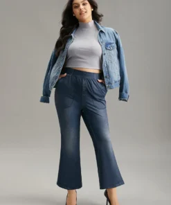 Denim Effect Prin Elastic Waist Flare Leg Leggings 13 Denim Effect Prin Elastic Waist Flare Leg Leggings -Clothing Shop 974551654 ha