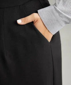 Plain Metal Detail Pocket Wide Leg Pants -Clothing Shop 974767639 gv